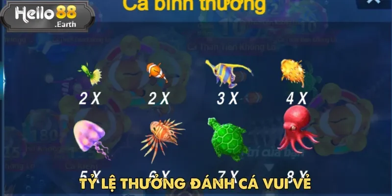 Đánh Cá Vui Vẻ - Trải Nghiệm Săn Thưởng Sôi Động 2025 5 Đánh Cá Vui Vẻ có hệ số thưởng phong phú cho từng loài sinh vật trong game