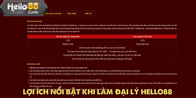 Trang chủ 60 Hello88 mang đến nhiều lợi ích hấp dẫn cho người chơi khi trở thành đại lý