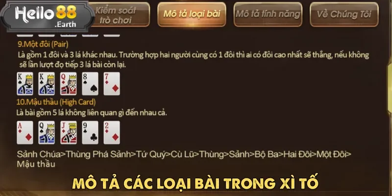 Xì Tố tại Hello88 – Chơi bài đỉnh cao, thắng lớn 4 Hiểu rõ thứ tự tay bài hỗ trợ quyết định chính xác trong từng ván Xì Tố